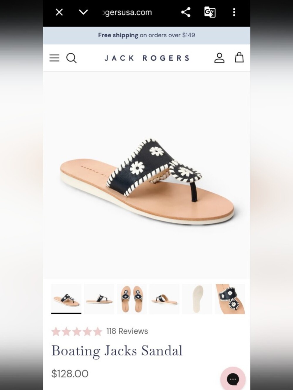 Jack Rogers Black and White Daisy-Embroidered Leather Thong Sandal - Picture 4 of 7